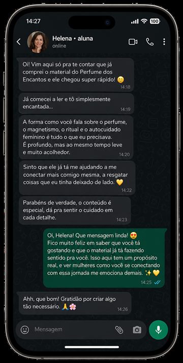 Depoimento da Helena sobre o conteúdo ser profundo, leve e acolhedor