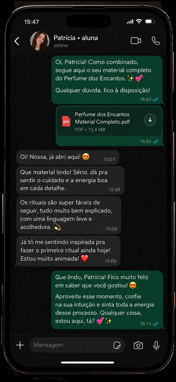 Depoimento da Patrícia sobre abrir o material, sentir cuidado e querer fazer o primeiro ritual