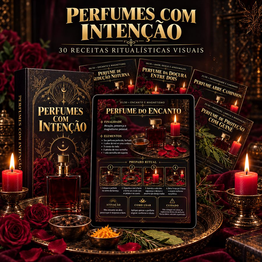 Mockup principal do produto Perfumes com Intenção com 30 receitas ritualísticas visuais